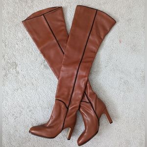 Jean Gaborit Paris genuine leather brown though over the knee boots